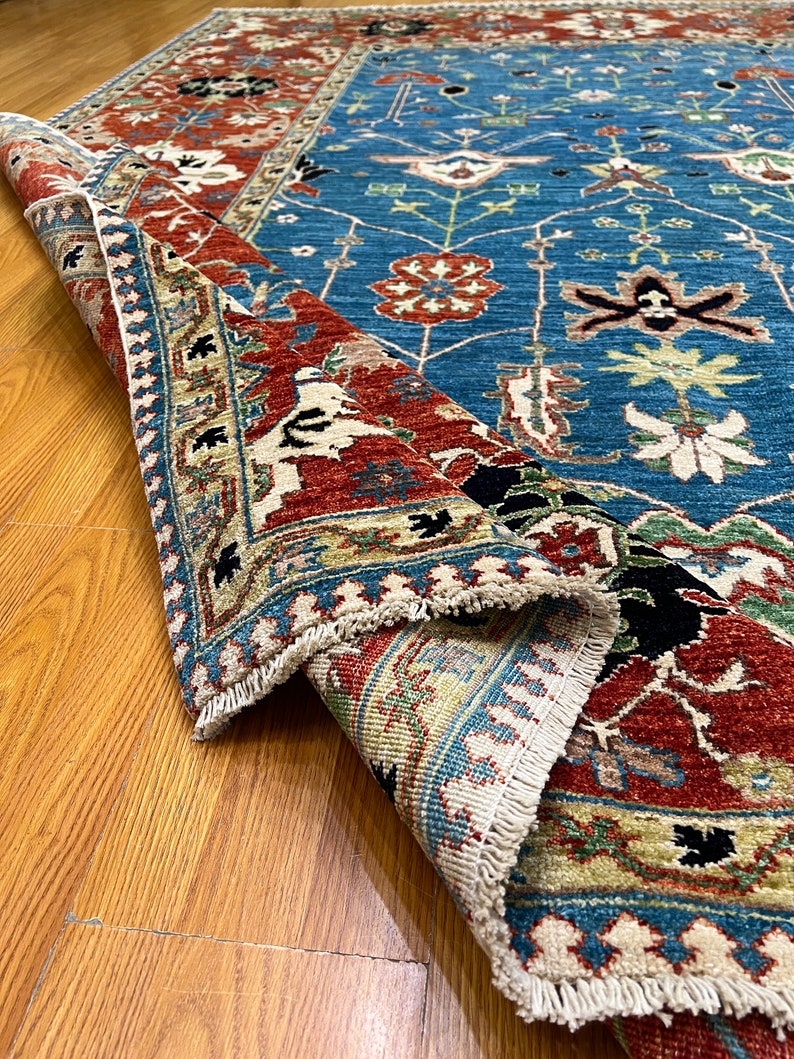 8X10 BLUE RED FLORAL DESIGN HAND KNOTTED AFGHAN RUG-San Francisco Rugs--San Francisco Rugs
