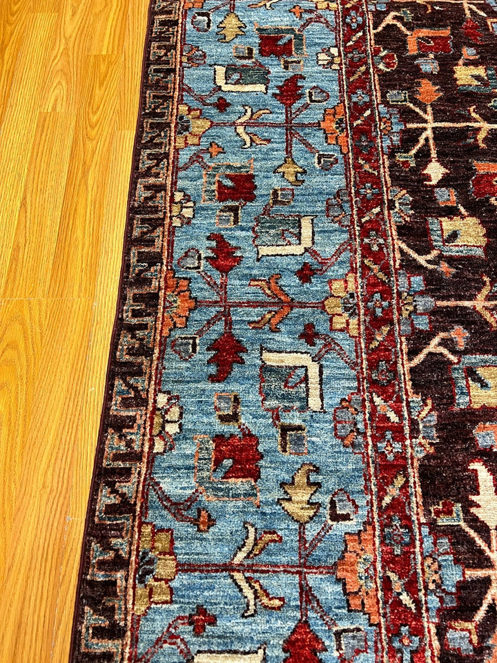 8x10 Ft Hand Knotted Wool Rug - Purple Blue Afghan Rug - Eggplant Color Rug - Veg Dye Rugs - Floral Design Rug - 8x10 Bedroom, Office Rugs-San Francisco Rugs--San Francisco Rugs