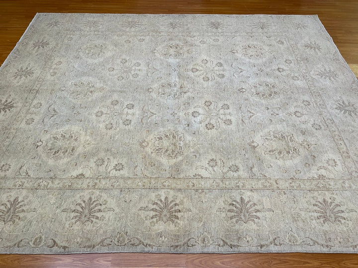 Gray Beige 8x10 Ft Hand Knotted Wool Rug - Afghan Vintage Rug - Geometric Design Rug - Area Rug For Dining - Living Room Rug - Bedroom Rugs-San Francisco Rugs--San Francisco Rugs