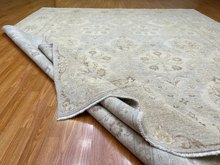 Gray Beige 8x10 Ft Hand Knotted Wool Rug - Afghan Vintage Rug - Geometric Design Rug - Area Rug For Dining - Living Room Rug - Bedroom Rugs-San Francisco Rugs--San Francisco Rugs
