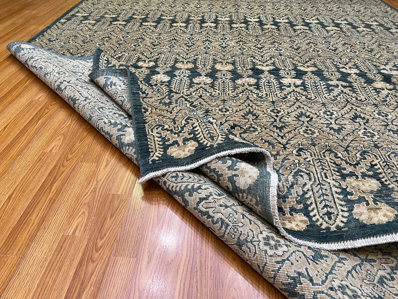 Beige Green 8x10 Ft Hand Knotted Transitional Rug - Afghan Wool Rug - Handmade Area Rug - Bedroom Rug - Dining Room Rug - Home Decor Rugs-San Francisco Rugs--San Francisco Rugs