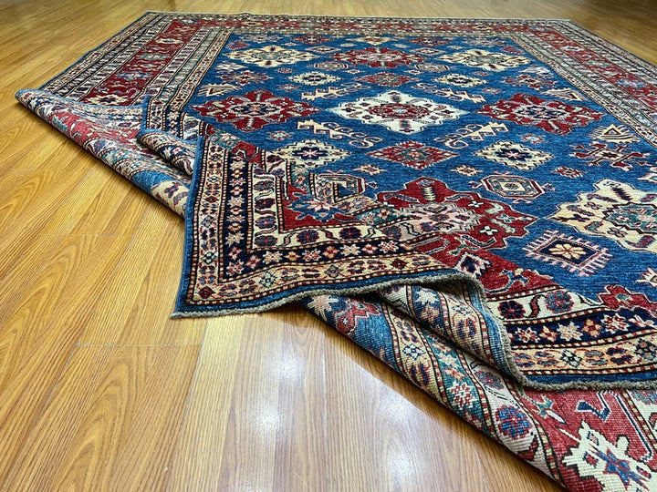 Blue Red 8'2x10'7 Ft Hand Knotted Afghan Rug - Tribal Design Rug - Handmade Wool Rug - Area Rug For Bedroom - Dining Room Rug - Home Decors-San Francisco Rugs--San Francisco Rugs