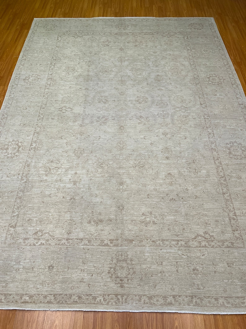 9X12 MUTED BEIGE WASHED OUT HAND KNOTTED AFGHAN RUG-San Francisco Rugs--San Francisco Rugs