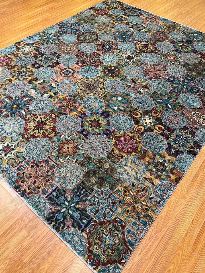 8X10 ABSTRACT FLORAL PATTERN MULTICOLOR HAND KNOTTED RUG-San Francisco Rugs--San Francisco Rugs