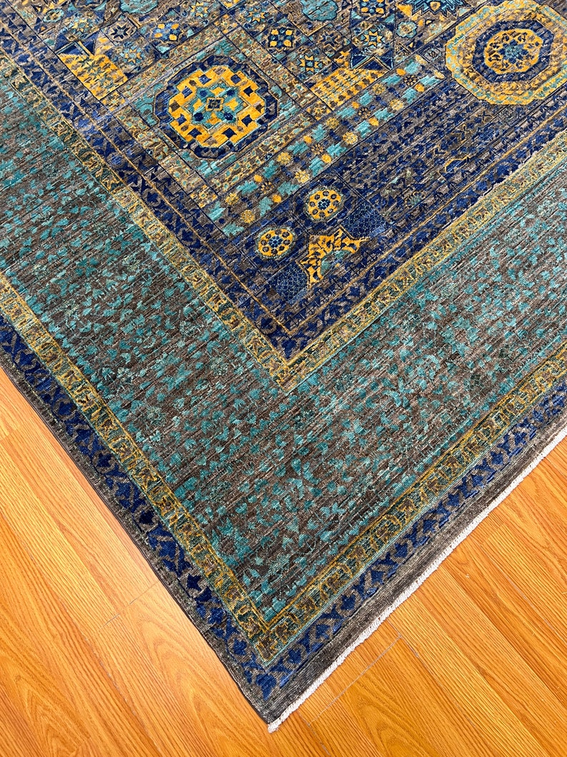 Blue-Brown 8x10 Ft Hand Knotted Wool Rug - High Quality Wool Rug - Turkish Mamluk Rug - Medallion Design Rug - Dining Room Rug - Bedroom Rug-San Francisco Rugs--San Francisco Rugs