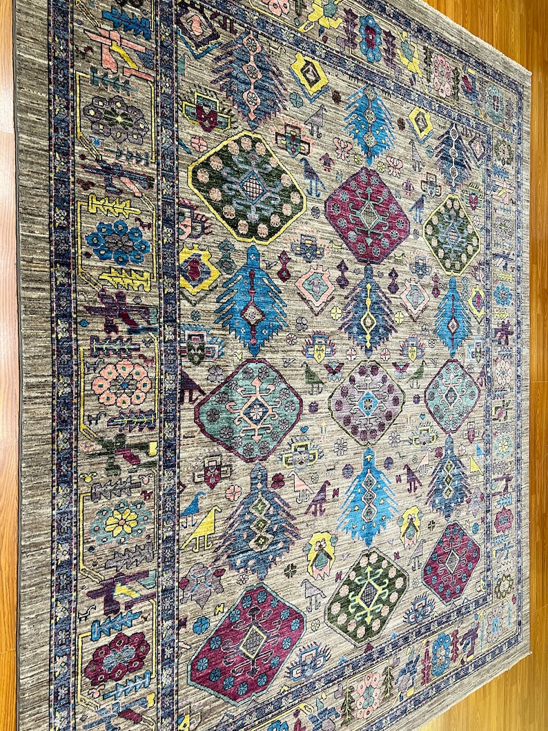 Gray 8x10 Ft Hand Knotted Wool Rug - Handmade Afghan Rug - Pastel Color Rugs - Home Decor Rugs - 8x10 Bedroom Rug - Living Room Rugs-San Francisco Rugs--San Francisco Rugs