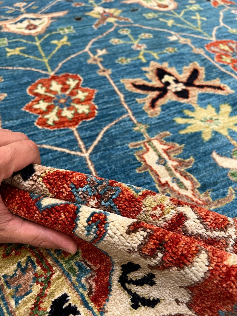 8X10 BLUE RED FLORAL DESIGN HAND KNOTTED AFGHAN RUG-San Francisco Rugs--San Francisco Rugs