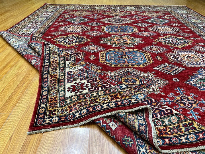 Red 8x10 Ft Hand Knotted Kazak Rug - Afghan Rugs - Plush Wool Rug - Home Decor Rugs - Bedroom Rug - Living Room Rug - 8x10 Dining Room Rug-San Francisco Rugs--San Francisco Rugs