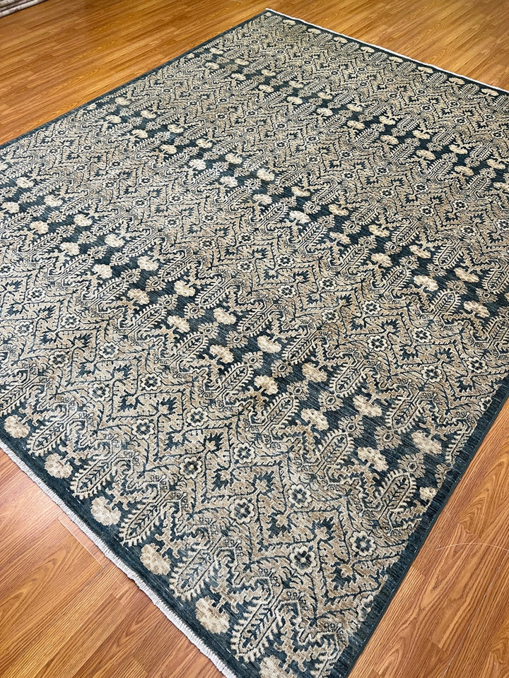 Beige Green 8x10 Ft Hand Knotted Transitional Rug - Afghan Wool Rug - Handmade Area Rug - Bedroom Rug - Dining Room Rug - Home Decor Rugs-San Francisco Rugs--San Francisco Rugs