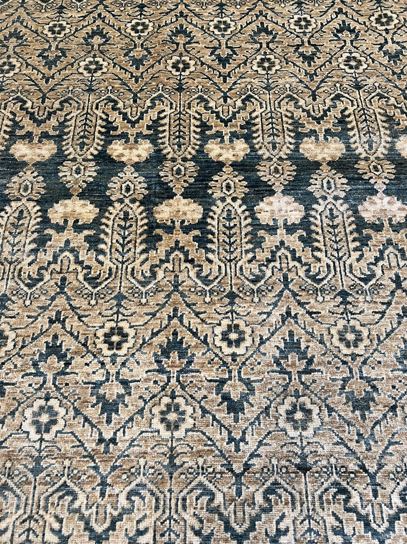 Beige Green 8x10 Ft Hand Knotted Transitional Rug - Afghan Wool Rug - Handmade Area Rug - Bedroom Rug - Dining Room Rug - Home Decor Rugs-San Francisco Rugs--San Francisco Rugs