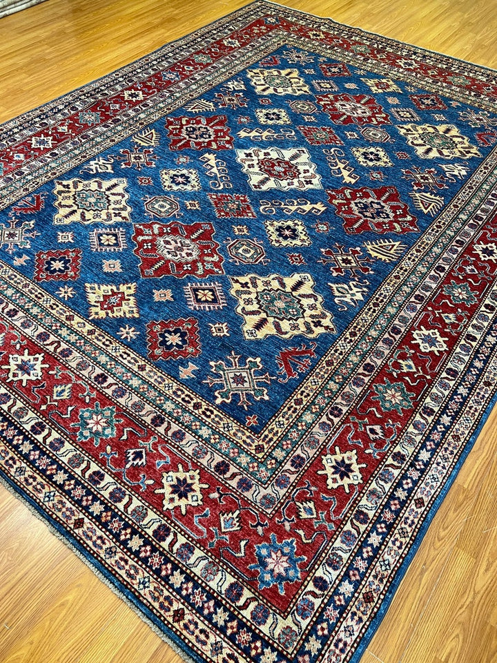 Blue Red 8'2x10'7 Ft Hand Knotted Afghan Rug - Tribal Design Rug - Handmade Wool Rug - Area Rug For Bedroom - Dining Room Rug - Home Decors-San Francisco Rugs--San Francisco Rugs