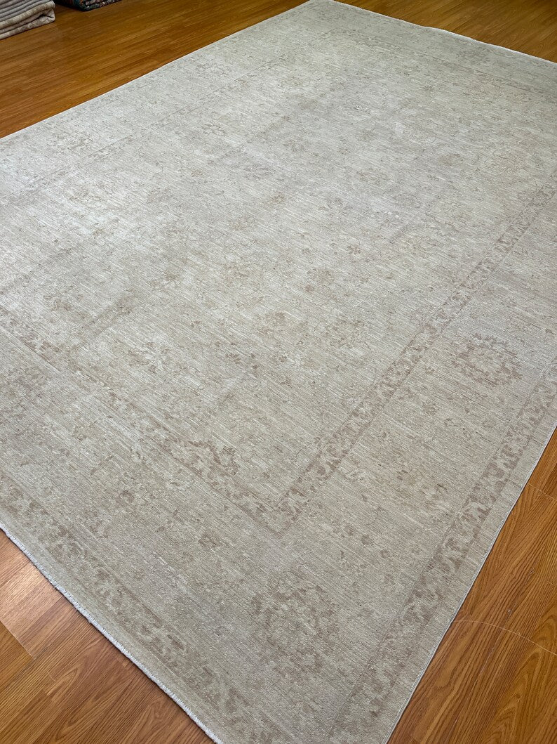 9X12 MUTED BEIGE WASHED OUT HAND KNOTTED AFGHAN RUG-San Francisco Rugs--San Francisco Rugs