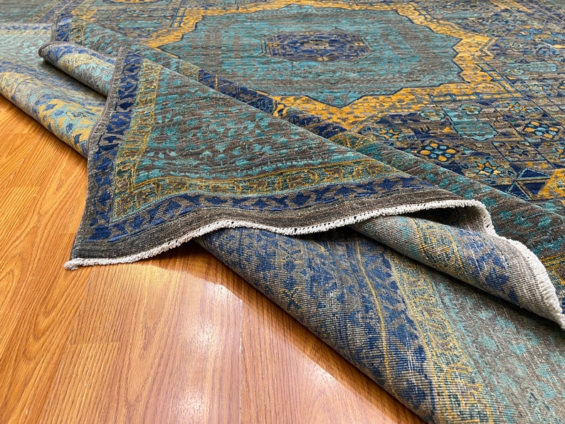Blue-Brown 8x10 Ft Hand Knotted Wool Rug - High Quality Wool Rug - Turkish Mamluk Rug - Medallion Design Rug - Dining Room Rug - Bedroom Rug-San Francisco Rugs--San Francisco Rugs