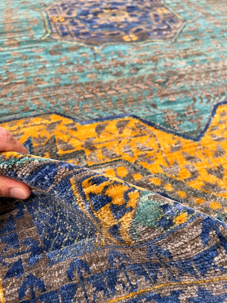 Blue-Brown 8x10 Ft Hand Knotted Wool Rug - High Quality Wool Rug - Turkish Mamluk Rug - Medallion Design Rug - Dining Room Rug - Bedroom Rug-San Francisco Rugs--San Francisco Rugs