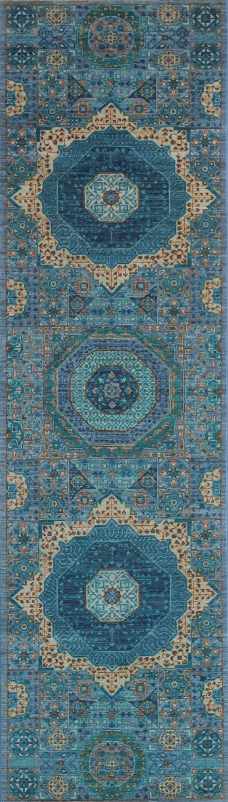 Blue-Gray 3x10 Ft Hand Knotted Runner Rug - Mamluk Runner Rug - Tribal Hallway Runner Rug - Entryway Runner Rug - Home Decor Rugs-San Francisco Rugs--San Francisco Rugs
