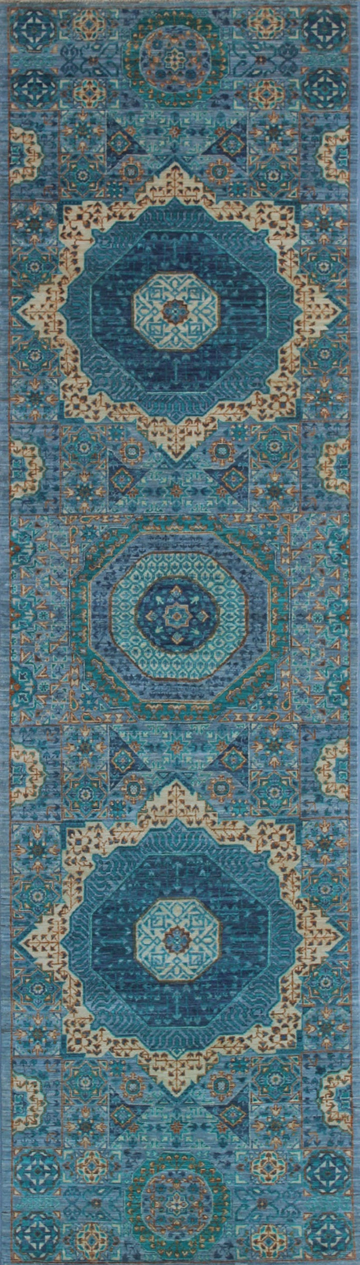 Blue-Gray 3x10 Ft Hand Knotted Runner Rug - Mamluk Runner Rug - Tribal Hallway Runner Rug - Entryway Runner Rug - Home Decor Rugs-San Francisco Rugs--San Francisco Rugs