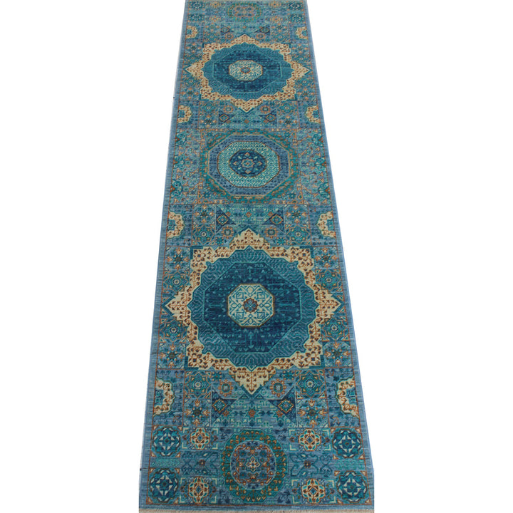 Blue-Gray 3x10 Ft Hand Knotted Runner Rug - Mamluk Runner Rug - Tribal Hallway Runner Rug - Entryway Runner Rug - Home Decor Rugs-San Francisco Rugs--San Francisco Rugs