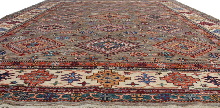 Tribal 8x10 Ft Hand Knotted Rug - Gray Beige Color Afghan Rug - Soft Wool Rug - Bedroom Rug - Living Room Rug - Dining Room Rug - Home Decor-San Francisco Rugs--San Francisco Rugs