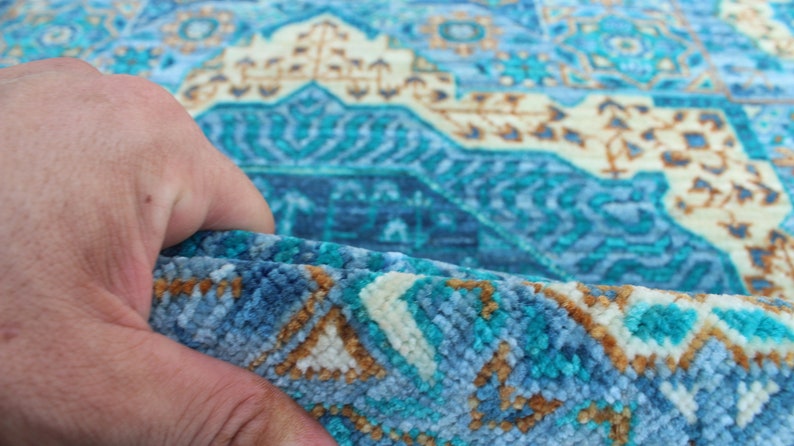 Blue-Gray 3x10 Ft Hand Knotted Runner Rug - Mamluk Runner Rug - Tribal Hallway Runner Rug - Entryway Runner Rug - Home Decor Rugs-San Francisco Rugs--San Francisco Rugs