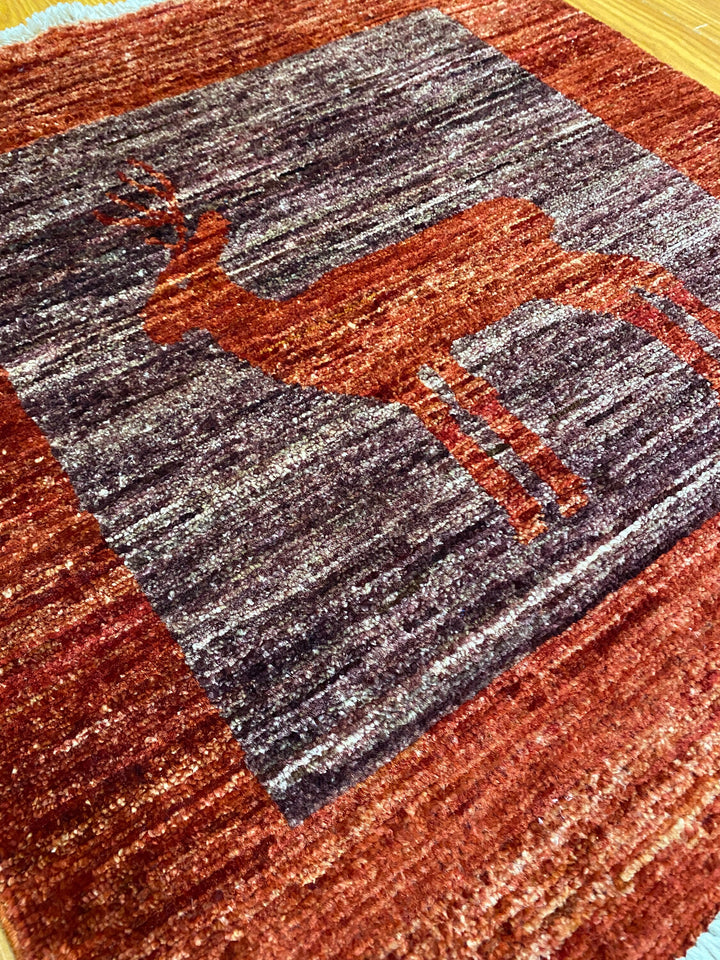 Hand Knotted Small 2x2 Deer Print Rug - Soft Afghan Wool Rug - Doormat Rug - Home Decor Small Area Rug - 60x60 cm-San Francisco Rugs--San Francisco Rugs