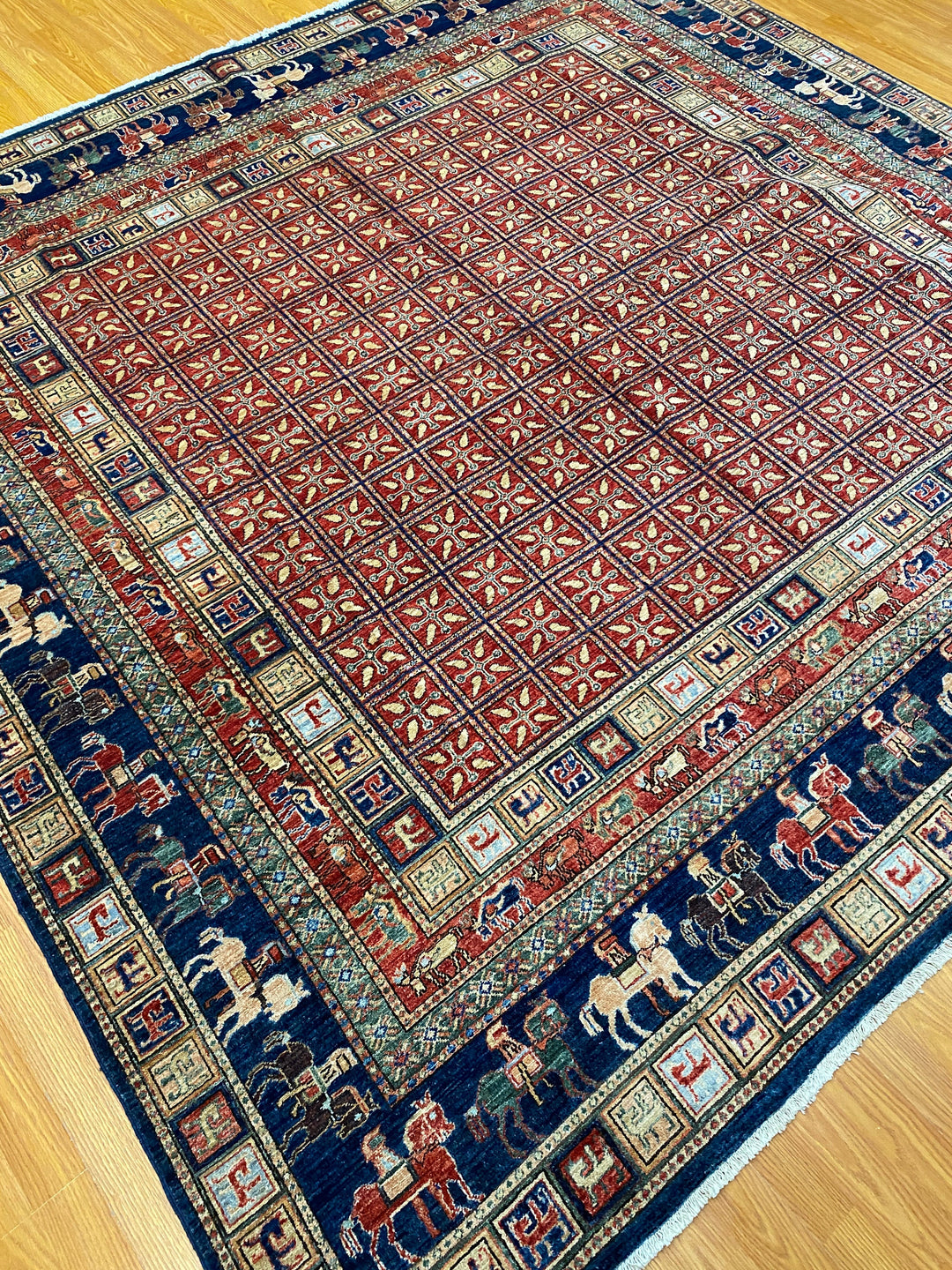 Tribal Square 8x8 Pazyryk Rug - Afghan Hand Knotted Wool Rug - Oriental Living Room Rug - Vintage Design Rug - Animal Print Rug - 246x249cm-San Francisco Rugs--San Francisco Rugs