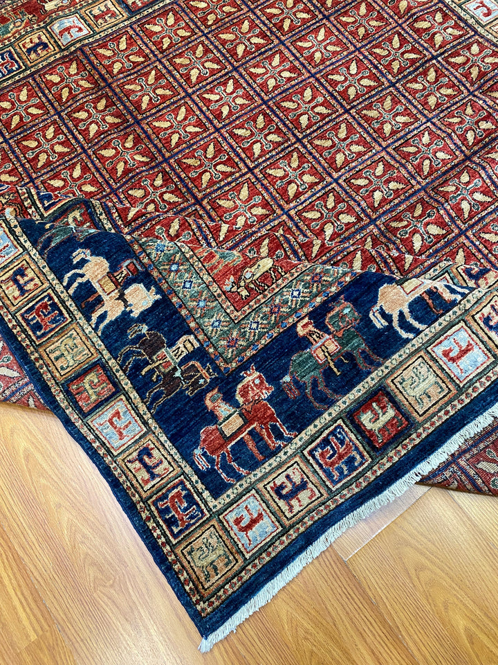 Tribal Square 8x8 Pazyryk Rug - Afghan Hand Knotted Wool Rug - Oriental Living Room Rug - Vintage Design Rug - Animal Print Rug - 246x249cm-San Francisco Rugs--San Francisco Rugs