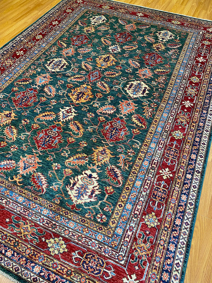 Tribal Green 6'8x9'5 Afghan Rug - Hand Knotted Wool Rug - 7x10 Traditional Area Rug For Living Room - Oriental Bedroom Rug - Home Decor Rugs-San Francisco Rugs--San Francisco Rugs