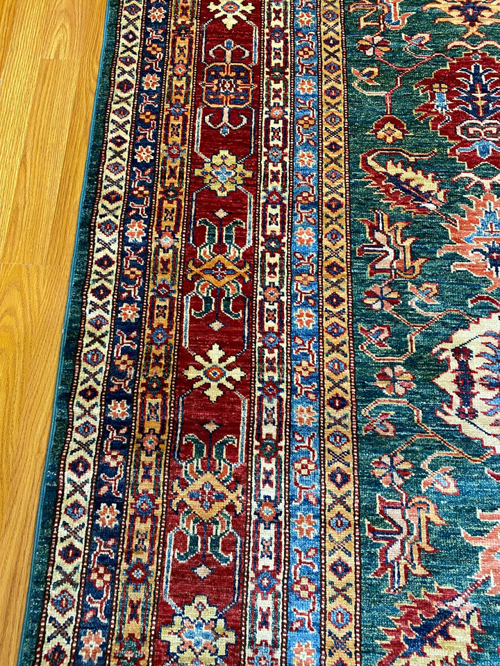 Tribal Green 6'8x9'5 Afghan Rug - Hand Knotted Wool Rug - 7x10 Traditional Area Rug For Living Room - Oriental Bedroom Rug - Home Decor Rugs-San Francisco Rugs--San Francisco Rugs