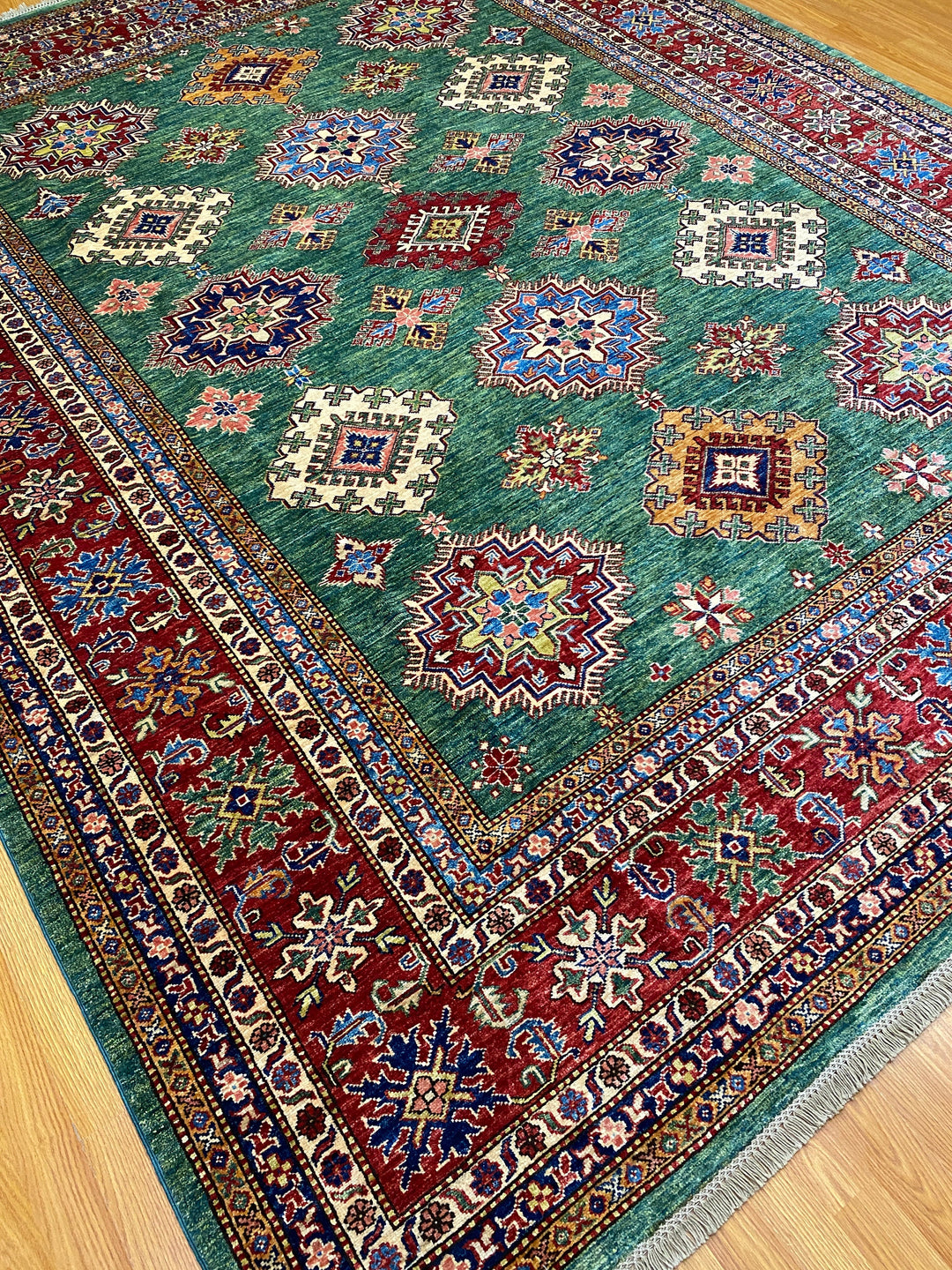 8X10 GREEN TRIBAL KAZAK HAND KNOTTED RUG-San Francisco Rugs--San Francisco Rugs