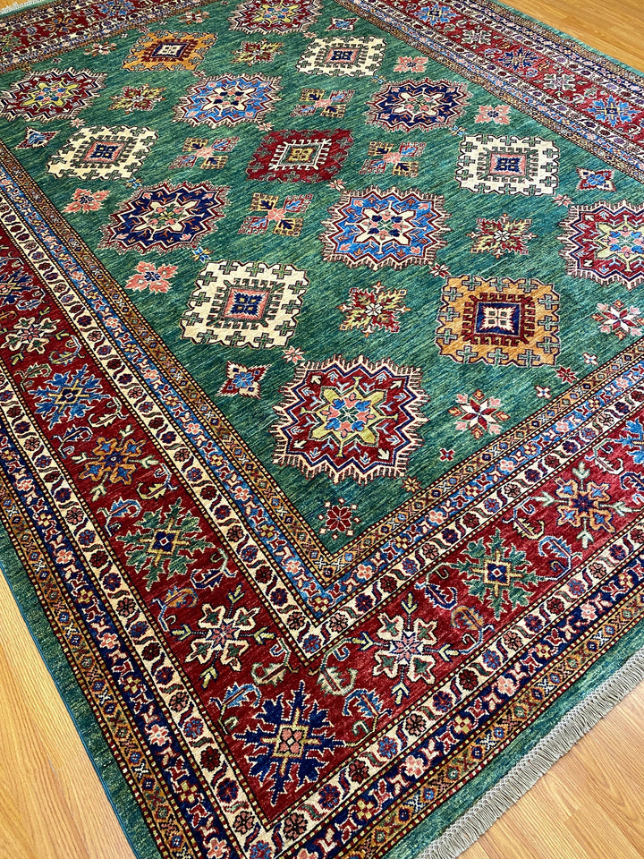8X10 GREEN TRIBAL KAZAK HAND KNOTTED RUG-San Francisco Rugs--San Francisco Rugs