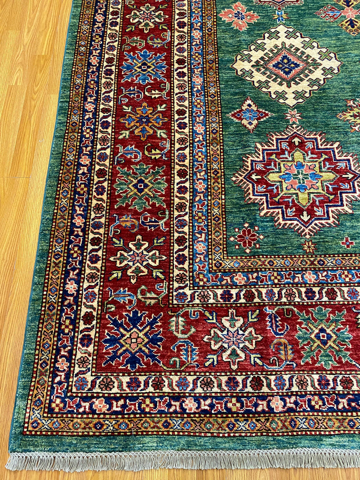 8X10 GREEN TRIBAL KAZAK HAND KNOTTED RUG-San Francisco Rugs--San Francisco Rugs