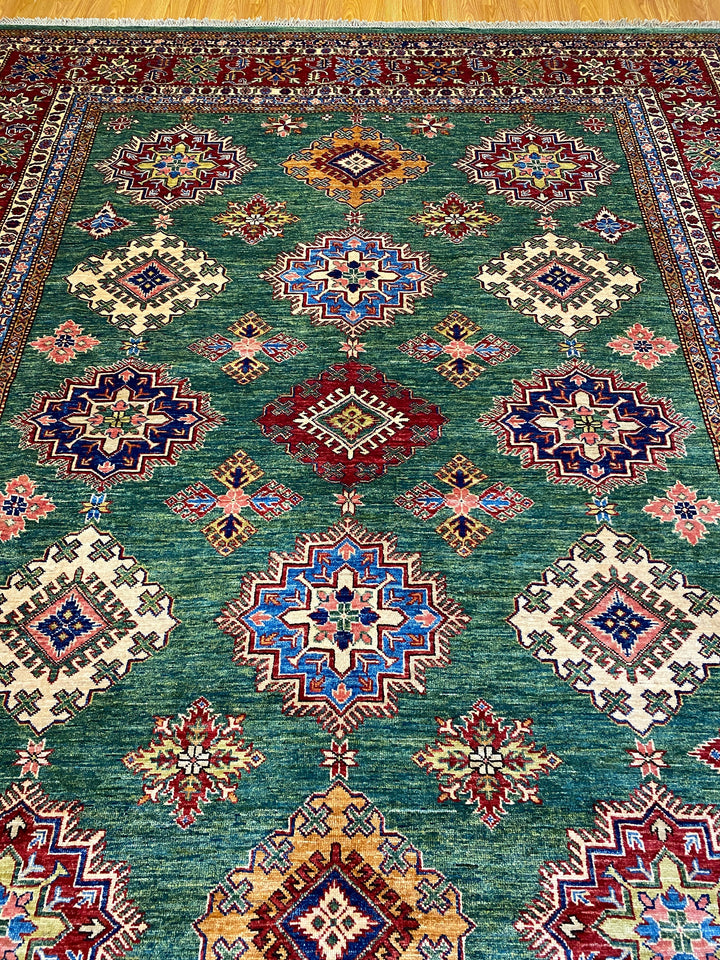 8X10 GREEN TRIBAL KAZAK HAND KNOTTED RUG-San Francisco Rugs--San Francisco Rugs