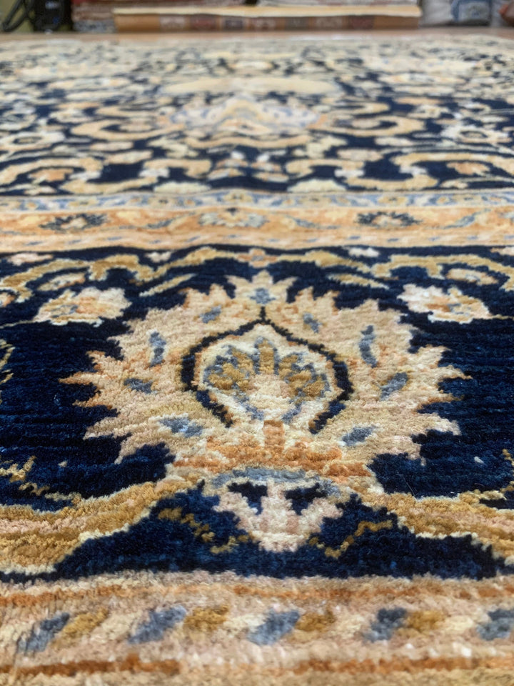8X10 NAVY BLUE GOLD MAHAL HAND KNOTTED AFGHAN RUG-San Francisco Rugs--San Francisco Rugs