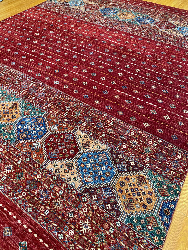 9X12 RED KHORJIN HAND KNOTTED TRIBAL RUG-San Francisco Rugs--San Francisco Rugs