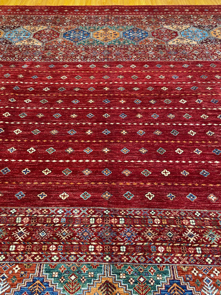 9X12 RED KHORJIN HAND KNOTTED TRIBAL RUG-San Francisco Rugs--San Francisco Rugs