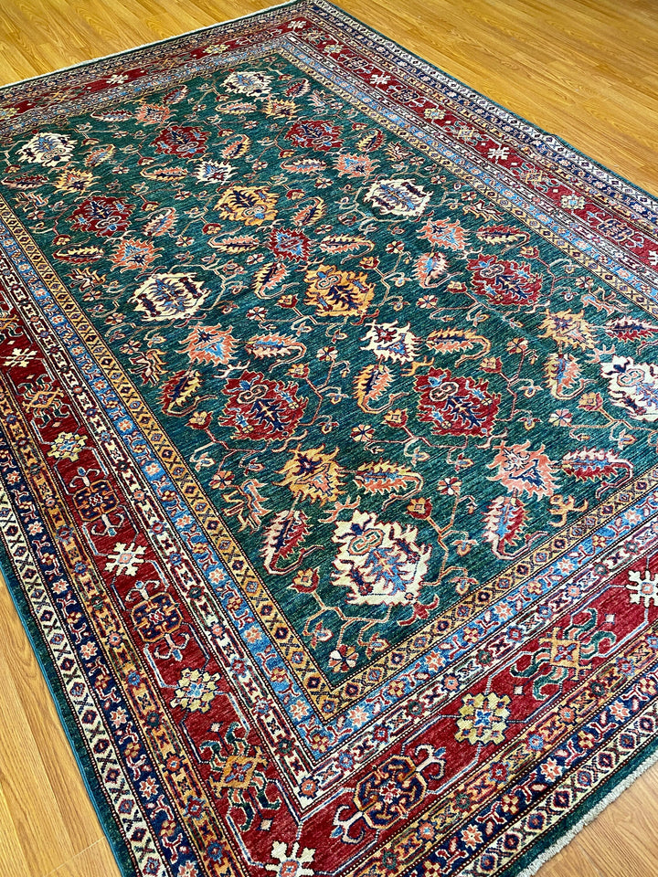 Tribal Green 6'8x9'5 Afghan Rug - Hand Knotted Wool Rug - 7x10 Traditional Area Rug For Living Room - Oriental Bedroom Rug - Home Decor Rugs-San Francisco Rugs--San Francisco Rugs