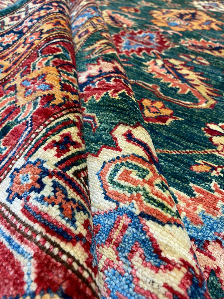 Tribal Green 6'8x9'5 Afghan Rug - Hand Knotted Wool Rug - 7x10 Traditional Area Rug For Living Room - Oriental Bedroom Rug - Home Decor Rugs-San Francisco Rugs--San Francisco Rugs