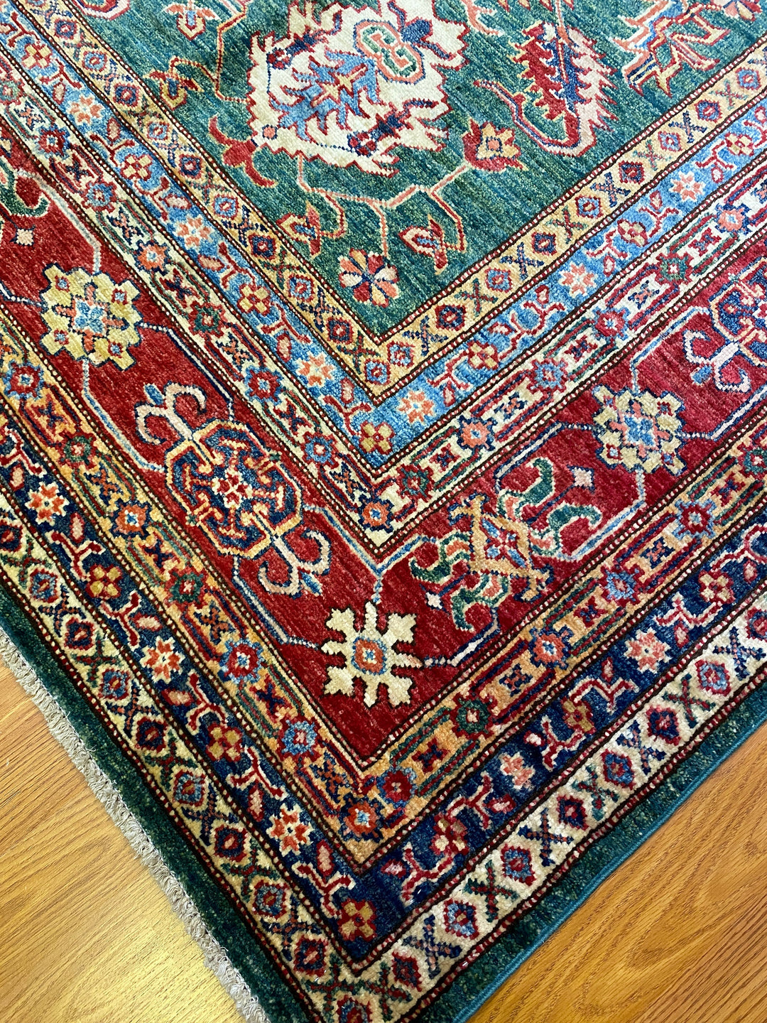 Tribal Green 6'8x9'5 Afghan Rug - Hand Knotted Wool Rug - 7x10 Traditional Area Rug For Living Room - Oriental Bedroom Rug - Home Decor Rugs-San Francisco Rugs--San Francisco Rugs