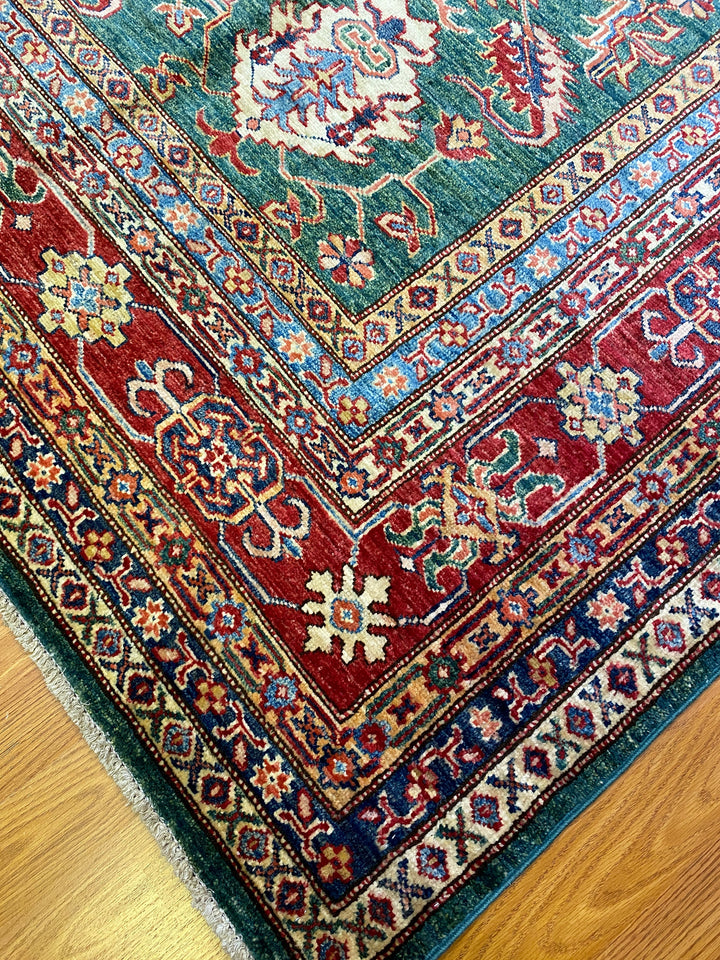 Tribal Green 6'8x9'5 Afghan Rug - Hand Knotted Wool Rug - 7x10 Traditional Area Rug For Living Room - Oriental Bedroom Rug - Home Decor Rugs-San Francisco Rugs--San Francisco Rugs