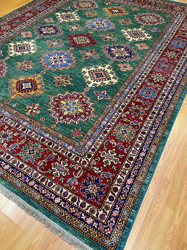 8X10 GREEN TRIBAL KAZAK HAND KNOTTED RUG-San Francisco Rugs--San Francisco Rugs
