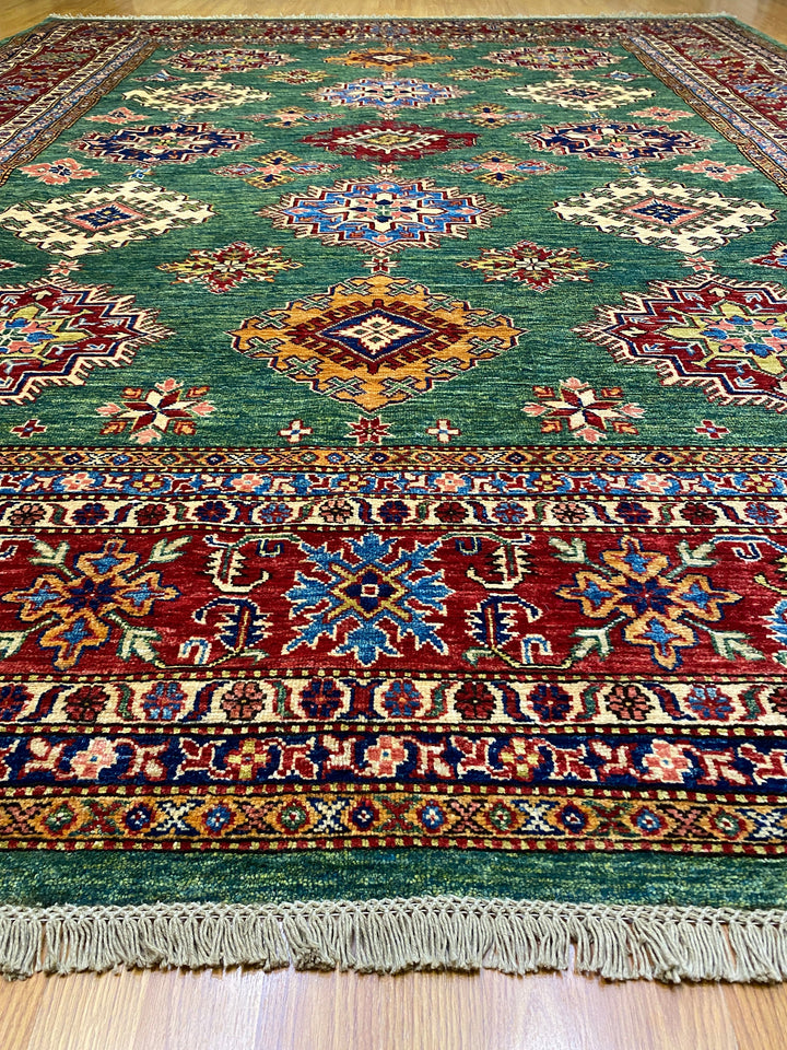 8X10 GREEN TRIBAL KAZAK HAND KNOTTED RUG-San Francisco Rugs--San Francisco Rugs