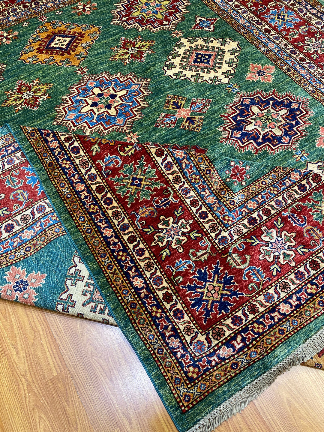 8X10 GREEN TRIBAL KAZAK HAND KNOTTED RUG-San Francisco Rugs--San Francisco Rugs