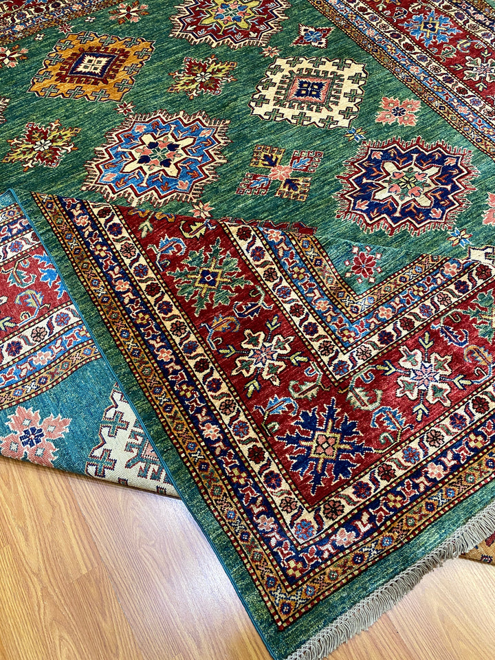 8X10 GREEN TRIBAL KAZAK HAND KNOTTED RUG-San Francisco Rugs--San Francisco Rugs