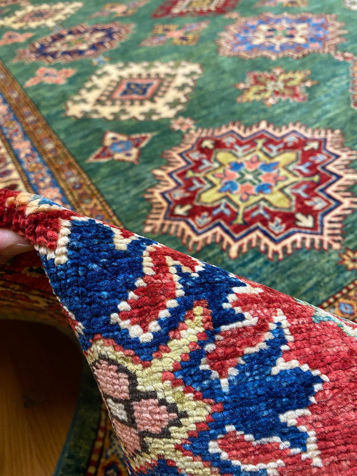 8X10 GREEN TRIBAL KAZAK HAND KNOTTED RUG-San Francisco Rugs--San Francisco Rugs