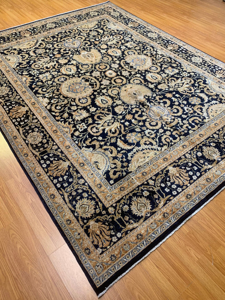 8X10 NAVY BLUE GOLD MAHAL HAND KNOTTED AFGHAN RUG-San Francisco Rugs--San Francisco Rugs