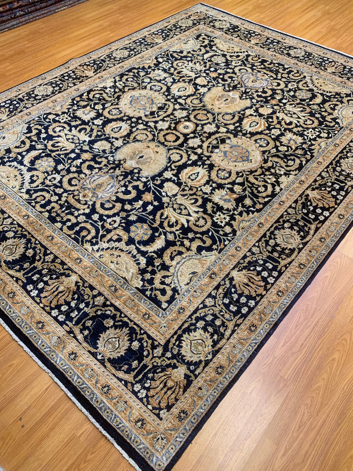 8X10 NAVY BLUE GOLD MAHAL HAND KNOTTED AFGHAN RUG-San Francisco Rugs--San Francisco Rugs