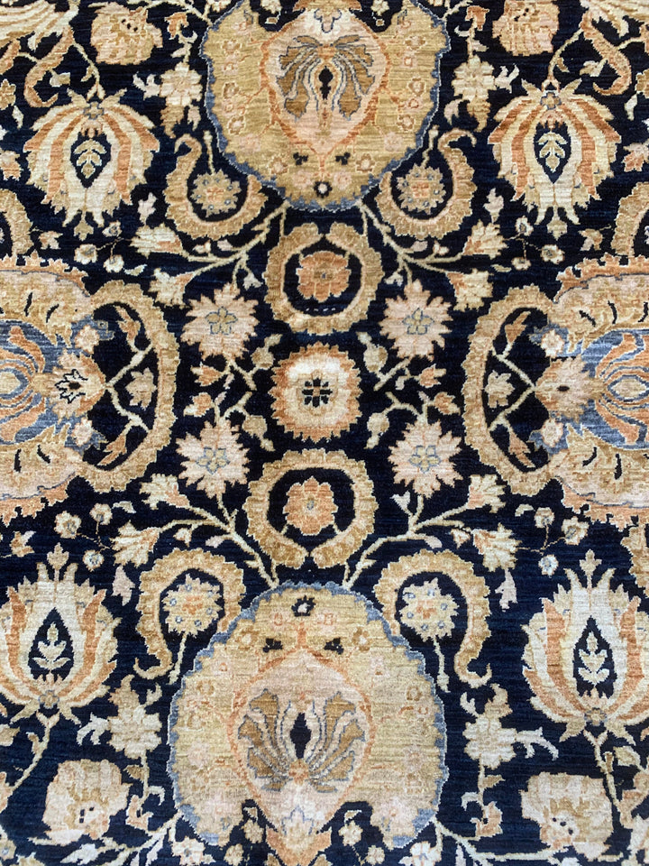 8X10 NAVY BLUE GOLD MAHAL HAND KNOTTED AFGHAN RUG-San Francisco Rugs--San Francisco Rugs