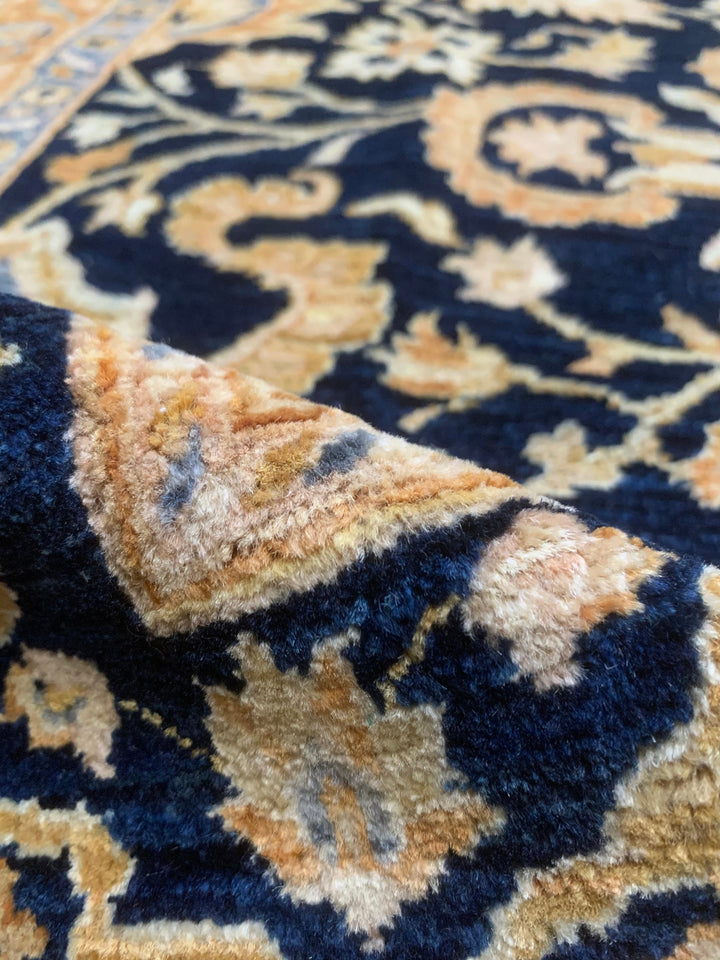 8X10 NAVY BLUE GOLD MAHAL HAND KNOTTED AFGHAN RUG-San Francisco Rugs--San Francisco Rugs
