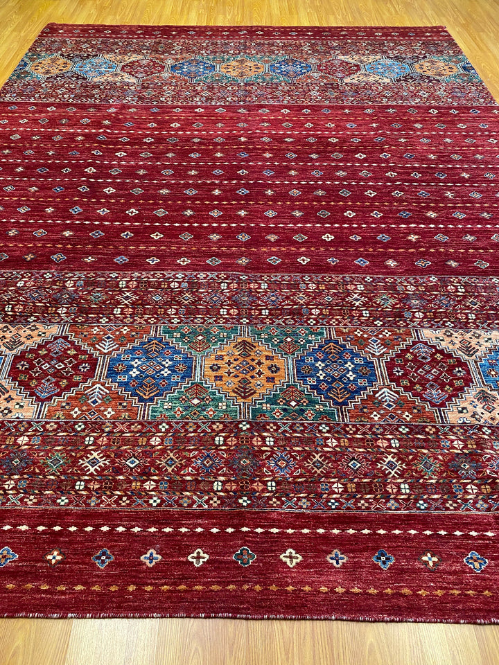 9X12 RED KHORJIN HAND KNOTTED TRIBAL RUG-San Francisco Rugs--San Francisco Rugs