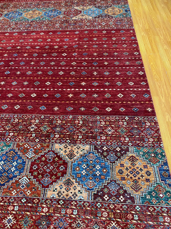 9X12 RED KHORJIN HAND KNOTTED TRIBAL RUG-San Francisco Rugs--San Francisco Rugs